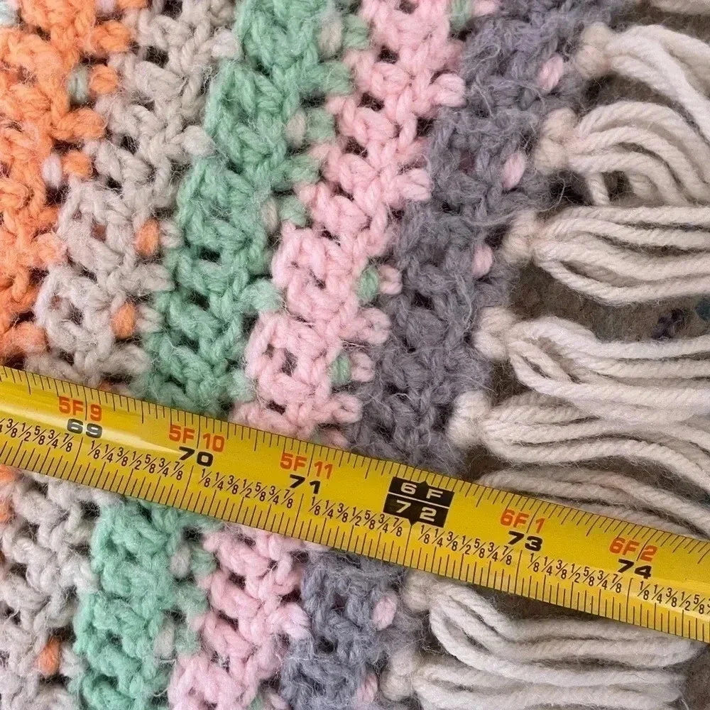 Vintage Homemade Granny Pastel Crochet Rainbow Blanket Large Oversized Throw 5x6